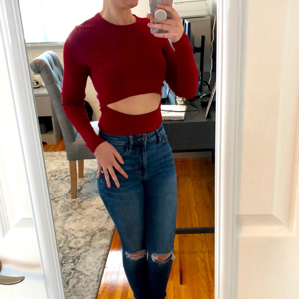 NEW Forever 21 Red Ribbed Cutout Shirt
